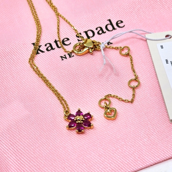 🆕♡♡ Kate Spade Necklace ♤ First Bloom Purple Crystal Flower Pendant Dainty Gold - Picture 5 of 9